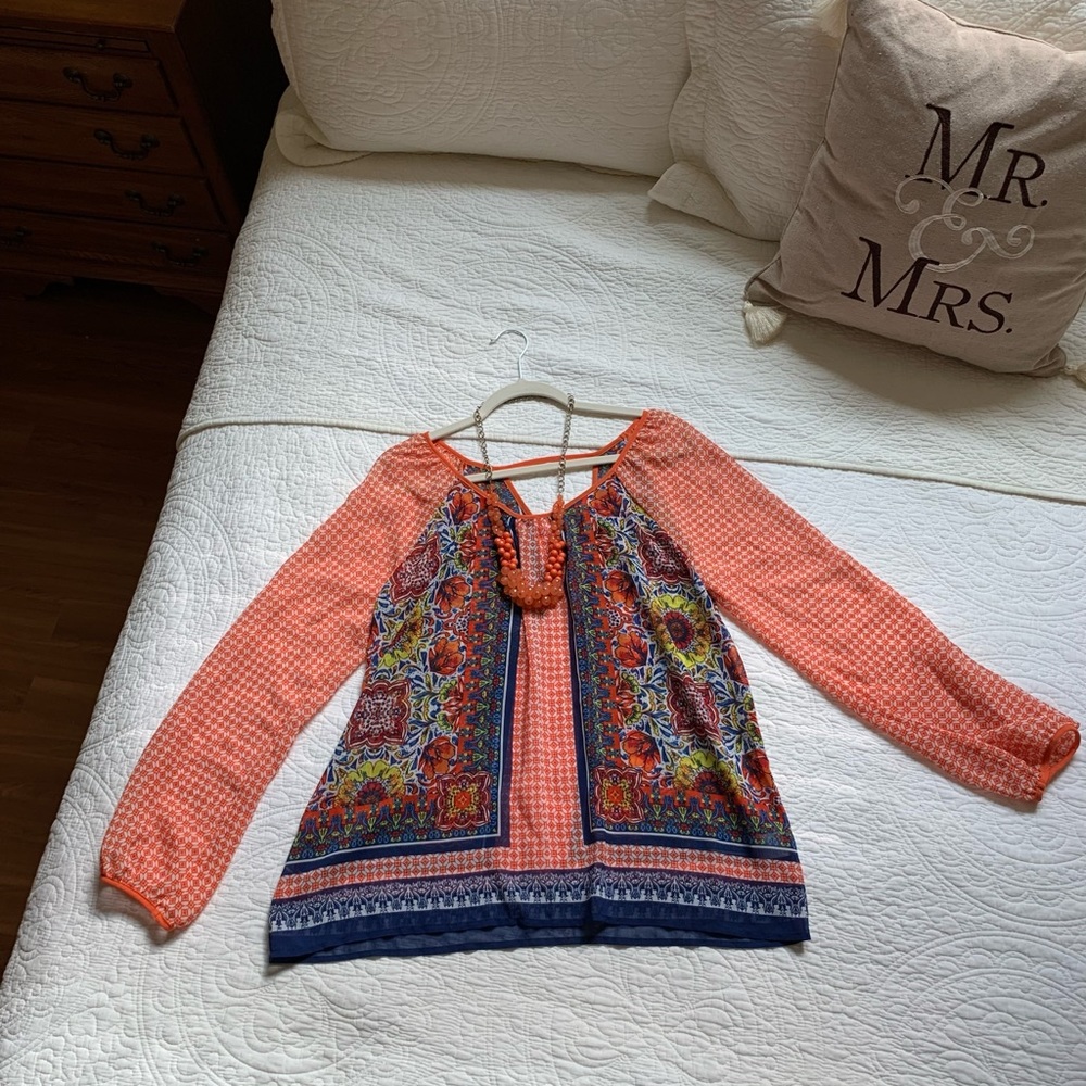 Blu Pepper sheer blue and orange top